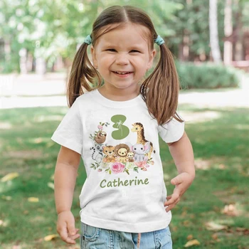 Персонализированная рубашка на День Рождения, Футболка на День рождения от 1 до 9 лет, Дикая футболка для девочек и Мальчиков, Праздничная Футболка с милым животным с именем, Одежда, Детские подарки, Топы