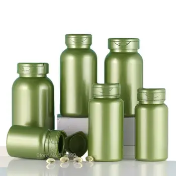 Пластиковая зеленая пустая бутылка с большим горлышком, герметичная бутылка для дозирования капсул, контейнер для флаконов с лекарственными таблетками, твердый порошок