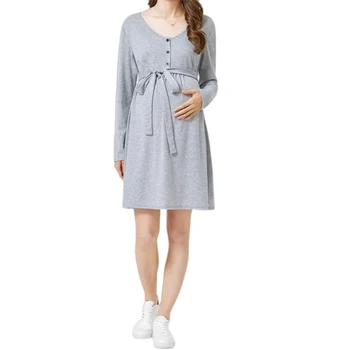 Платье для беременных Пижама для беременных с длинным рукавом Пижама для беременных Ночная рубашка для кормления Ночная рубашка для грудного вскармливания Пижама для сна