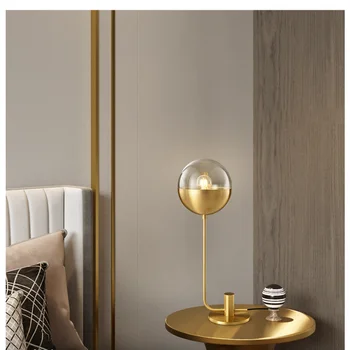 Полностью медный светильник роскошная прикроватная лампа для спальни современный атмосферный стол стеклянная настольная лампа для защиты глаз минималистичная маленькая настольная лампа
