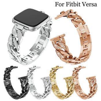 Ремешок для часов с бриллиантами для Fitbit Versa, ремешок из нержавеющей стали, женский браслет на запястье для fitbit lite/verse 2, аксессуары для браслетов