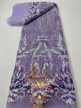 Роскошная Элегантная Кружевная ткань с пайетками 2022, Африканский Тюль, Фиолетовая сетка с французской вышивкой, Кружевная ткань Для Свадебного платья Невесты