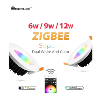 Светодиодный светильник Zigbee Downlight RGBCCT WW/CW работает с Alexa Echo Plus SmartThings App/Голосовое/дистанционное управление 6 Вт 9 Вт 12 Вт AC100-240V