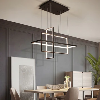 Современная светодиодная люстра для кухни, столовой, гостиной, спальни, Прямоугольная подвесная лампа с дистанционным управлением, потолочный подвесной светильник