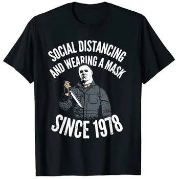 Социальное дистанцирование и ношение маски с 1978 года, футболки, фильмы ужасов, футболки на Хэллоуин, топы, индивидуальные товары