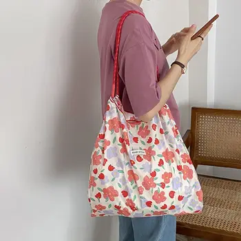 Сумка для хранения, хозяйственные сумки, студенческие сумки с цветочным рисунком, женские сумки с цветочным рисунком, женские сумки через плечо, сумка-тоут, корейская холщовая сумка