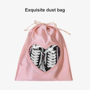 Сумка на шнурке, дорожный пыльник, Розовое атласное Прозрачное окошко в виде сердца, Портативная сумка для хранения, подходит для женской сумки, органайзер для обуви