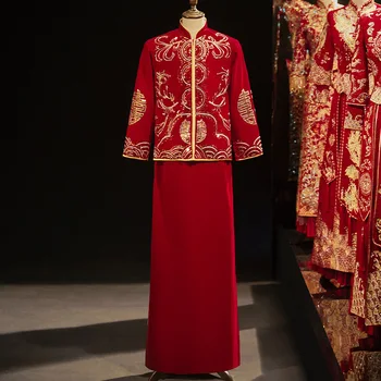 Традиционное ретро-Свадебное платье с красными блестками, бисером и вышивкой, Китайская Мужская Элегантная одежда Ципао, костюмы эпохи Тан