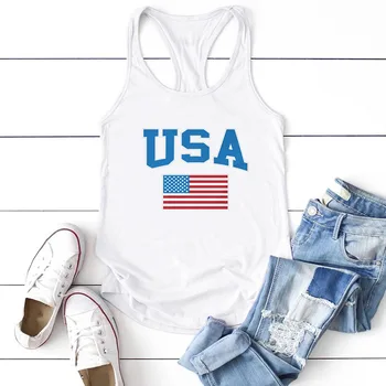 Эффектная винтажная рубашка без рукавов с круглым вырезом и принтом американского флага 90-х годов, Новая летняя модная Повседневная женская майка, топы на бретелях