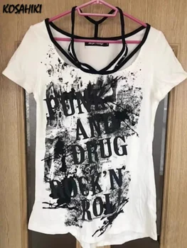 Японские панк-готические футболки, женские топы с коротким рукавом и буквенным принтом, уличная одежда, открытые повседневные свободные тройники, Camisetas