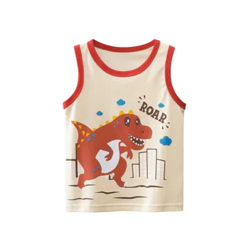 Летняя футболка без рукавов с рисунком динозавра из мультфильма 2023, хлопковый спортивный жилет для мальчиков, модный детский камзол, детская одежда Дропшиппинг